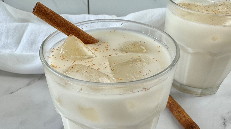 horchata with cinnamon sticks