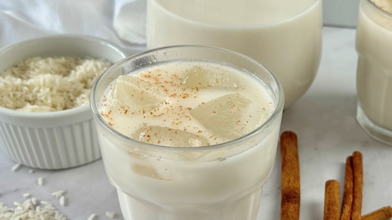 horchata with cinnamon sticks