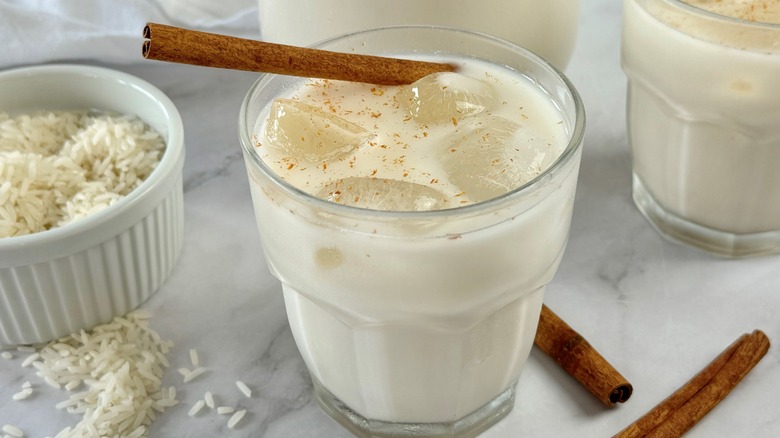 horchata with cinnamon sticks