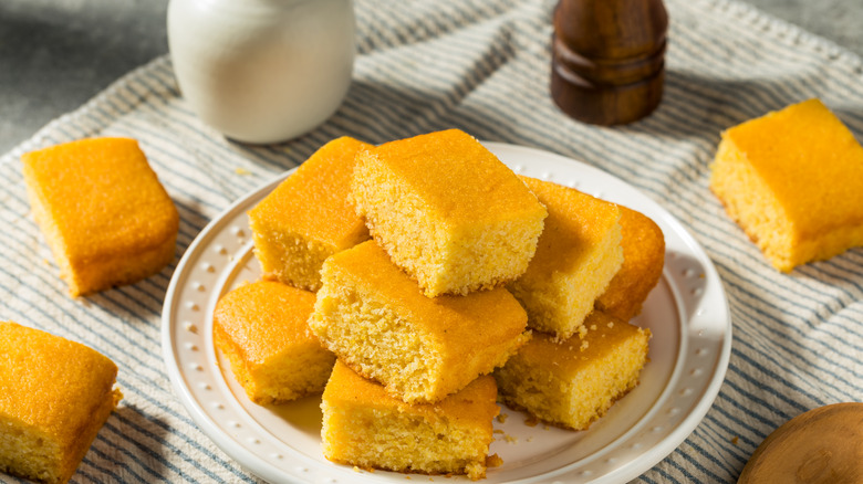 Cornbread slices on a plate