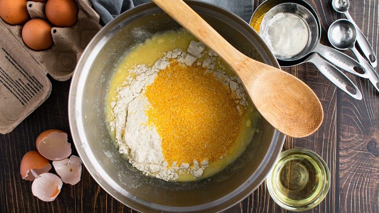 Cornbread ingredients in bowl