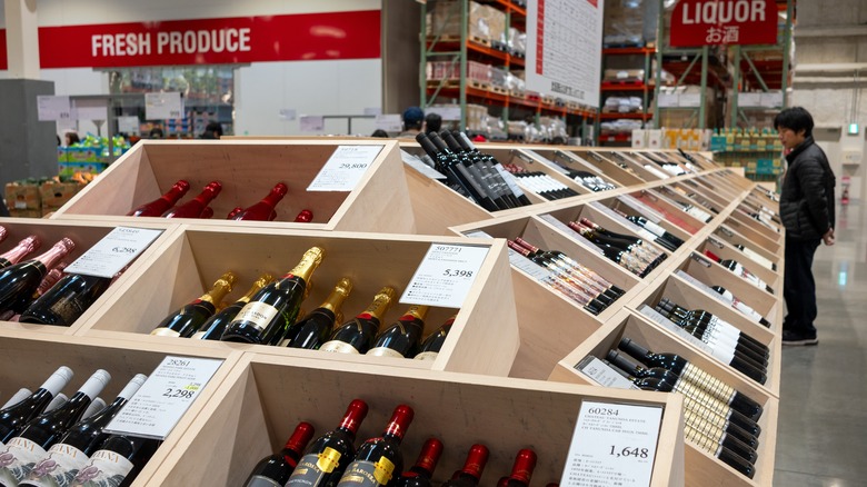 Boxes of wine in liquor section at a Costco