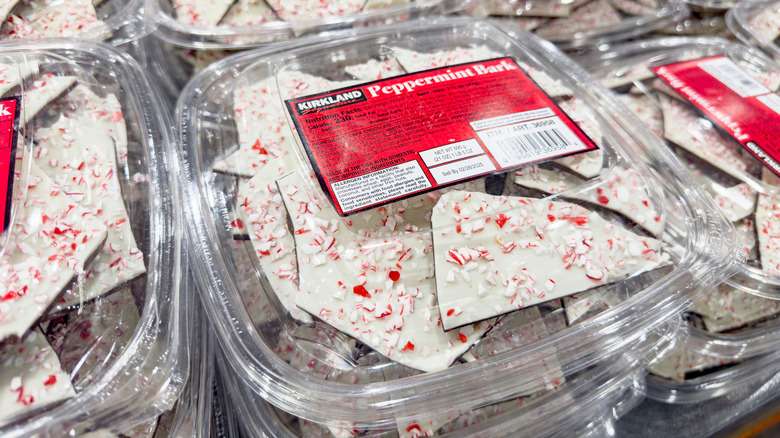 Packages of Costco's Kirkland Signature Peppermint Bark