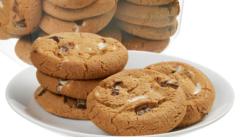 Costco's S'mores Cookies sit in a pile on a white plate