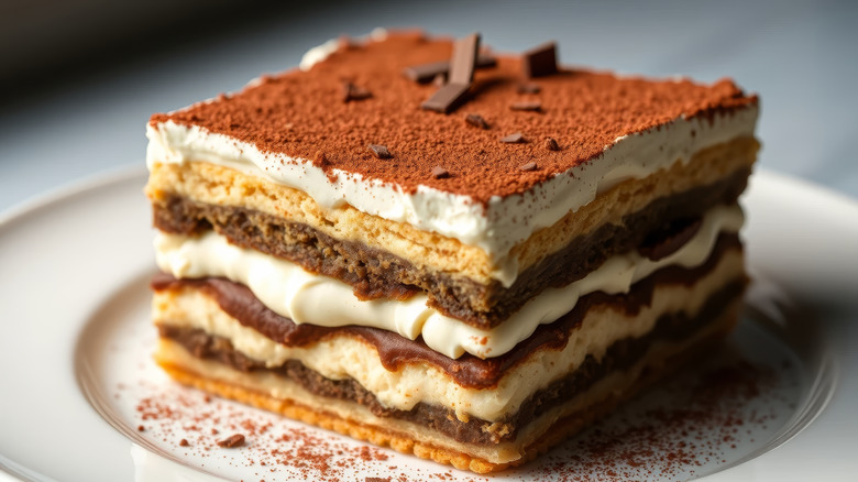 Classic slice of tiramisu on a plate