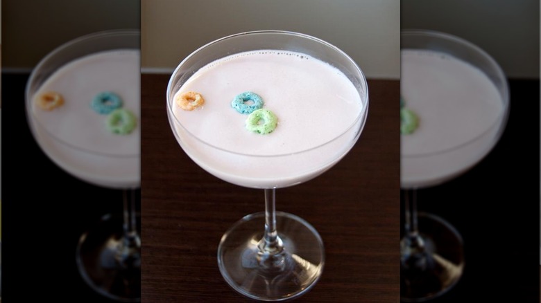 cereal rings in glass of milk