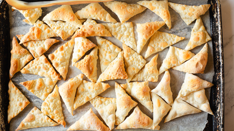 wonton chips on baking sheet