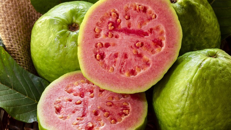 Cut-open guava fruit