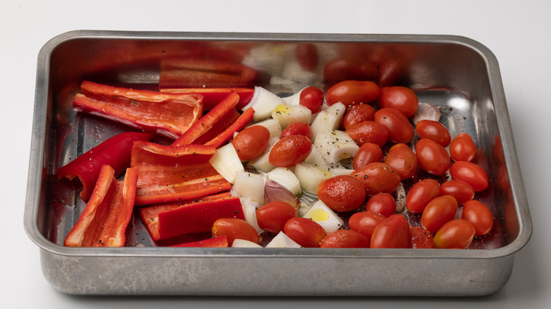Vegetables in a roasting tray