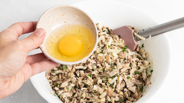 raw egg added to meat mushroom mixture