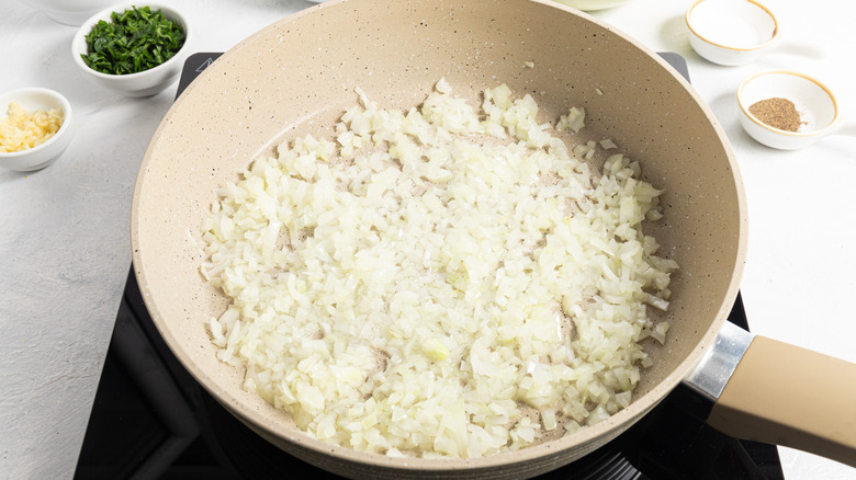 chopped onion in pan