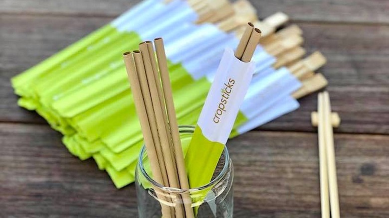 Cropsticks bamboo straws in glass jar