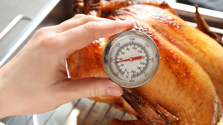 Meat thermometer in whole chicken