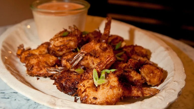 Fried coconut shrimp on plate