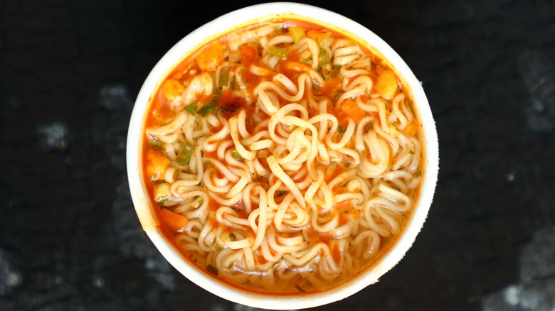 View of Cup Noodles instant ramen from top