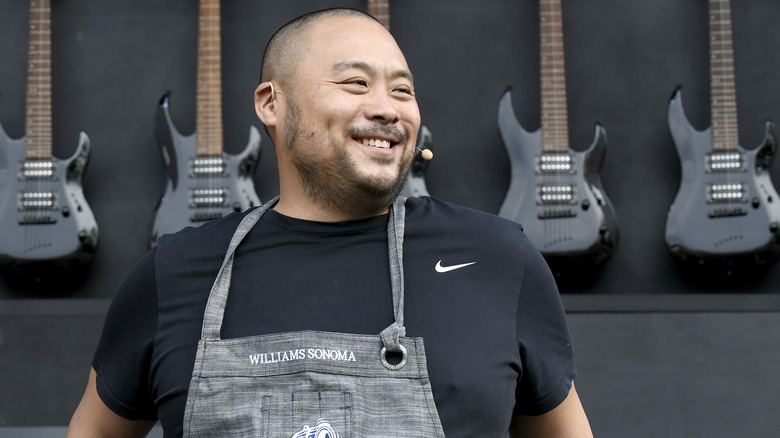 David Chang smiling in Williams Sonoma apron