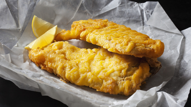 Two fillets of deep fried fish