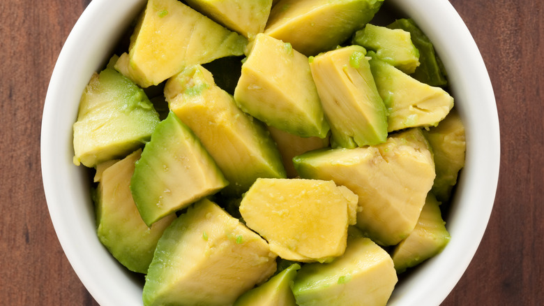 Bowl of diced avocado