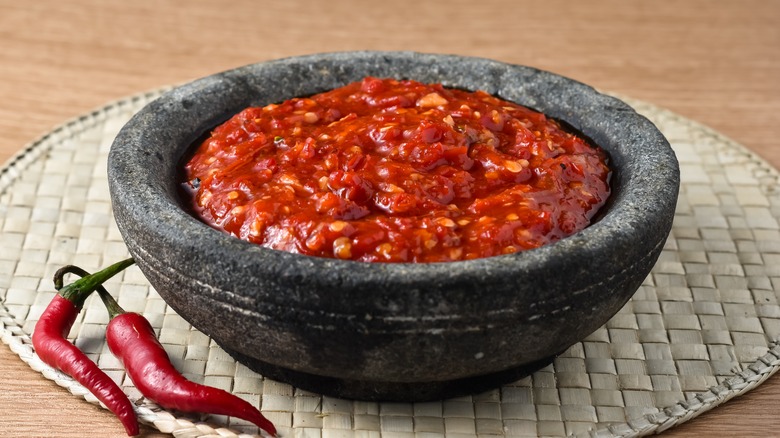 Stone bowl of chili paste 