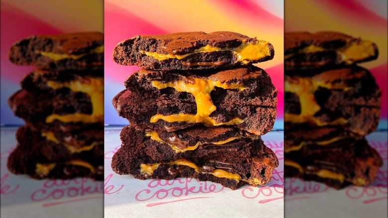 Chocolate stuffed cookies stacked