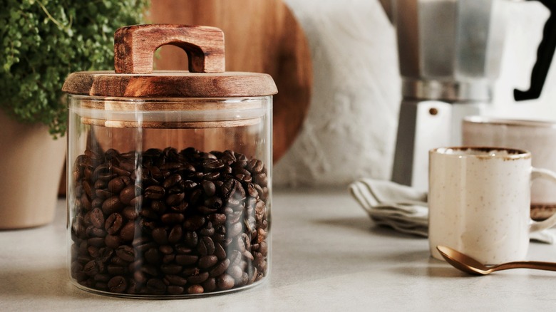 A container of coffee beans