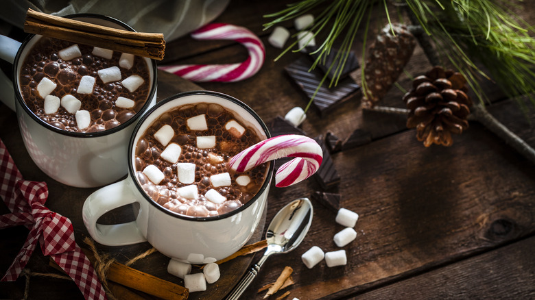 Cups of hot chocolate with marshmallows