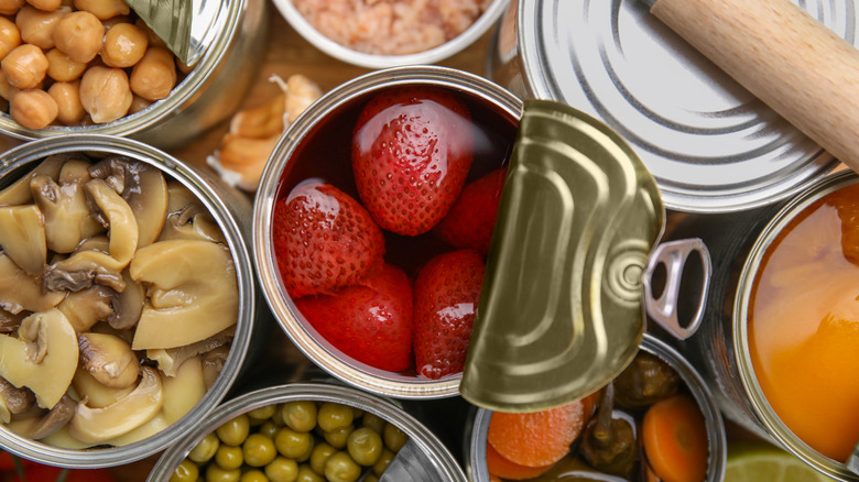 Assorted canned fruits and vegetables