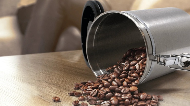 Vacuum-sealed coffee canister open