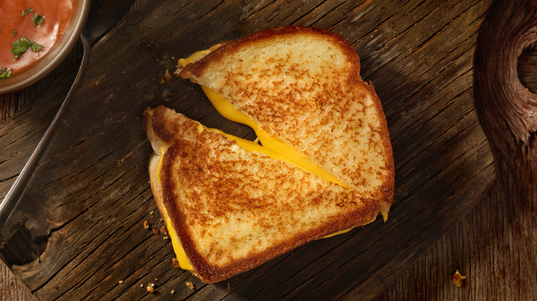 grilled cheese sandwich sliced diagonally