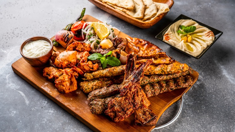 Platter of Indian cuisine with lamb