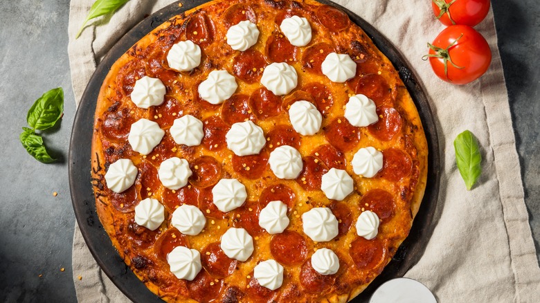 ricotta topped pepperoni pizza