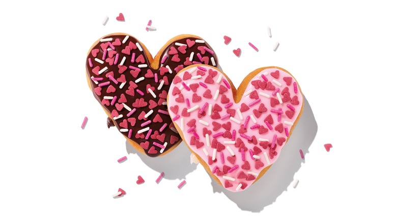 Dunkin' Valentine's Day heart shaped donuts with heart sprinkles