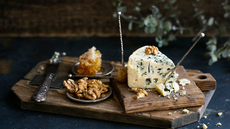 cheese on wooden board