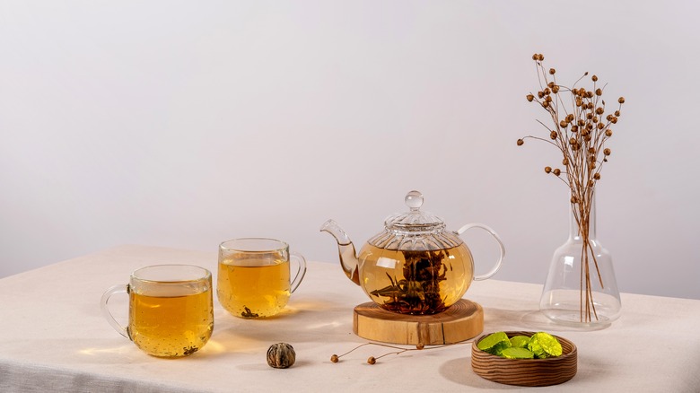 tea in glass teapot