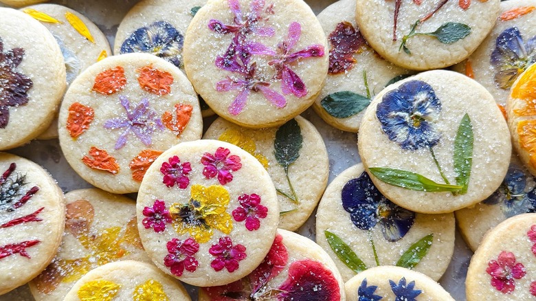 Close-up of Eat Your Flowers shortbread cookies