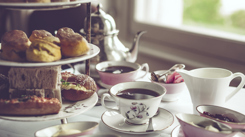 Formal afternoon tea and tower of pastries