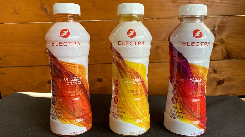 Three bottles of Electra Beverages sports drink