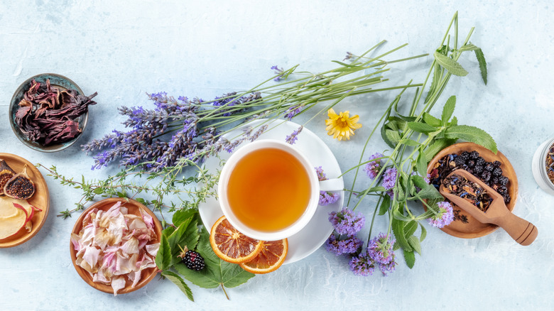 Various dried florals and tea