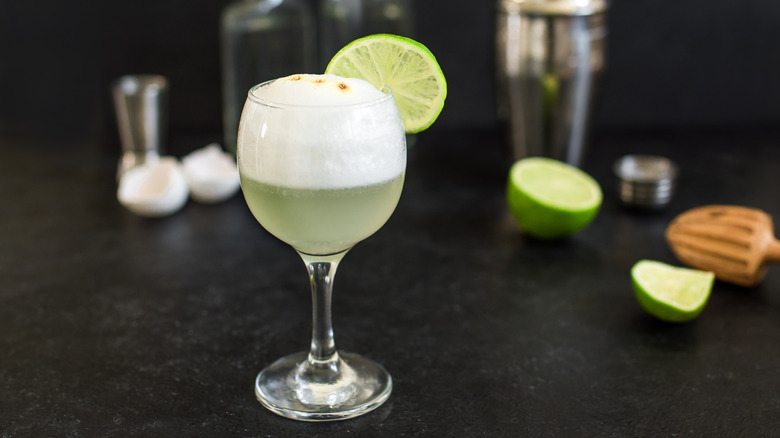 Pisco sour cocktail with frothy topping