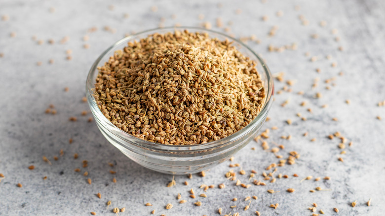 A bowl of ajwain seeds