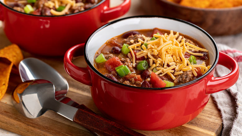 Chili with shredded cheese