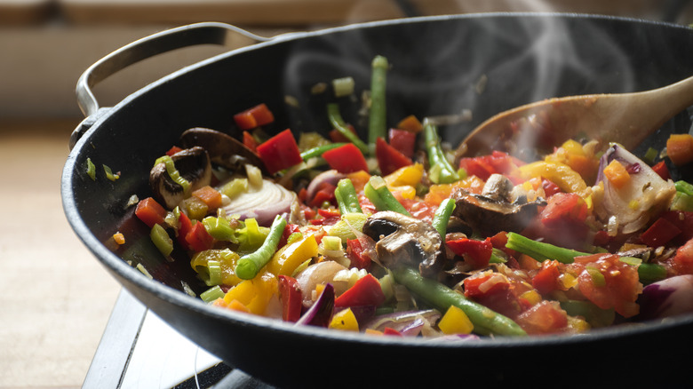 Close up of stir fry in wok