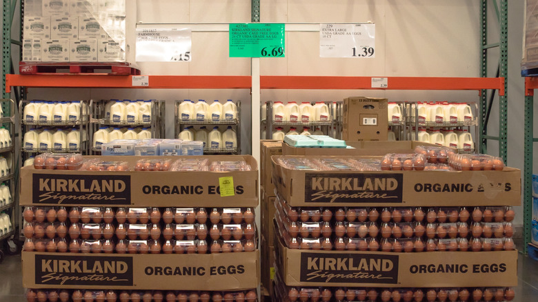 Costco green organic price tag with eggs