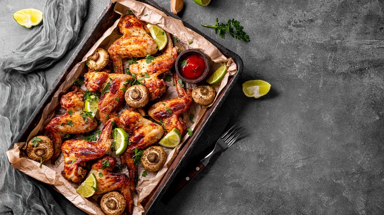baked chicken wings on tray