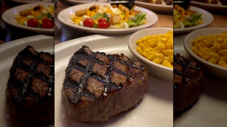 Steak, corn, on a plate