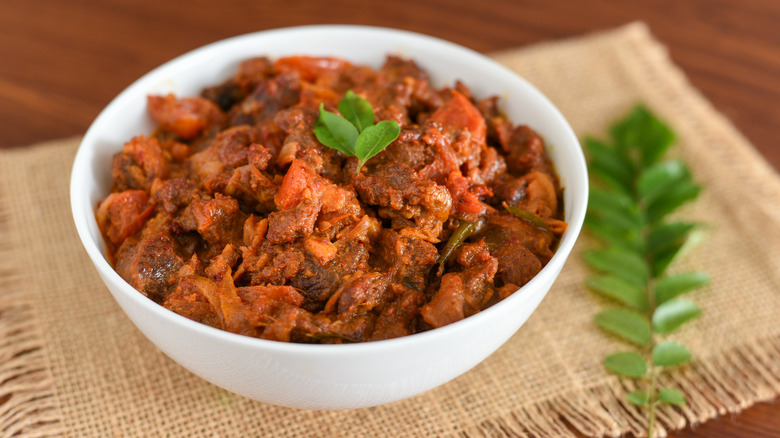 lamb vindaloo in a white bowl