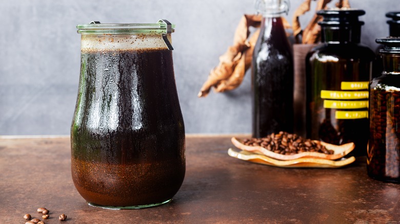 cold brew steeping on a counter