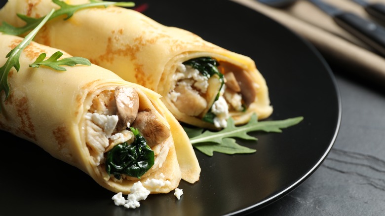chicken and mushroom filled crepes