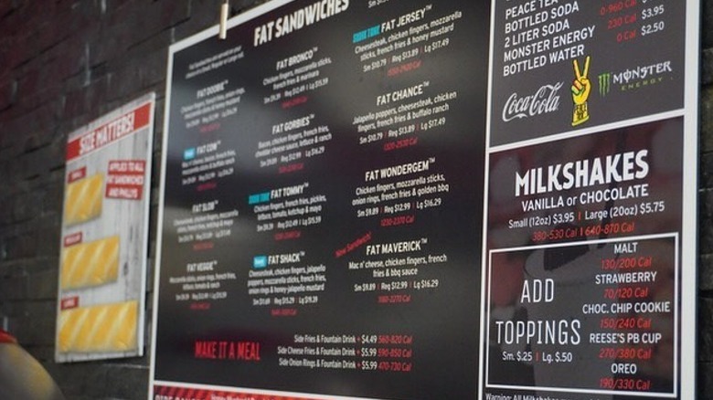 Fat Shack menu board