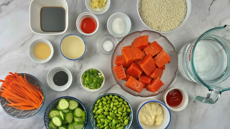 salmon with vegetables and rice